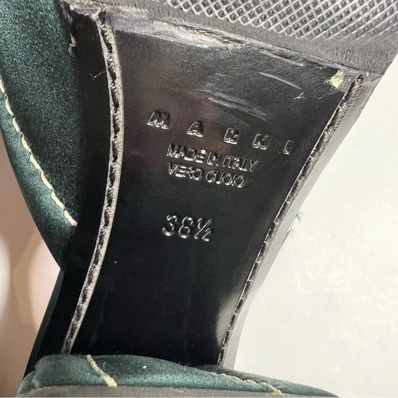 Marni Green Satin Mules Sandals Block Heel Size 38.5 - Picture 9 of 13